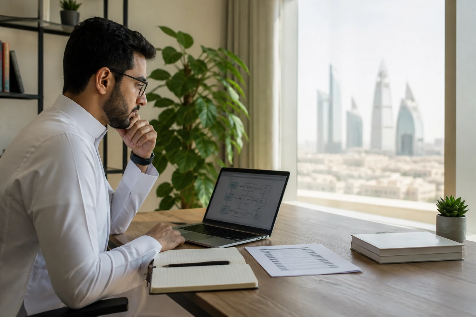Professional studying ISO 42001 Lead Implementer materials in Saudi Arabia