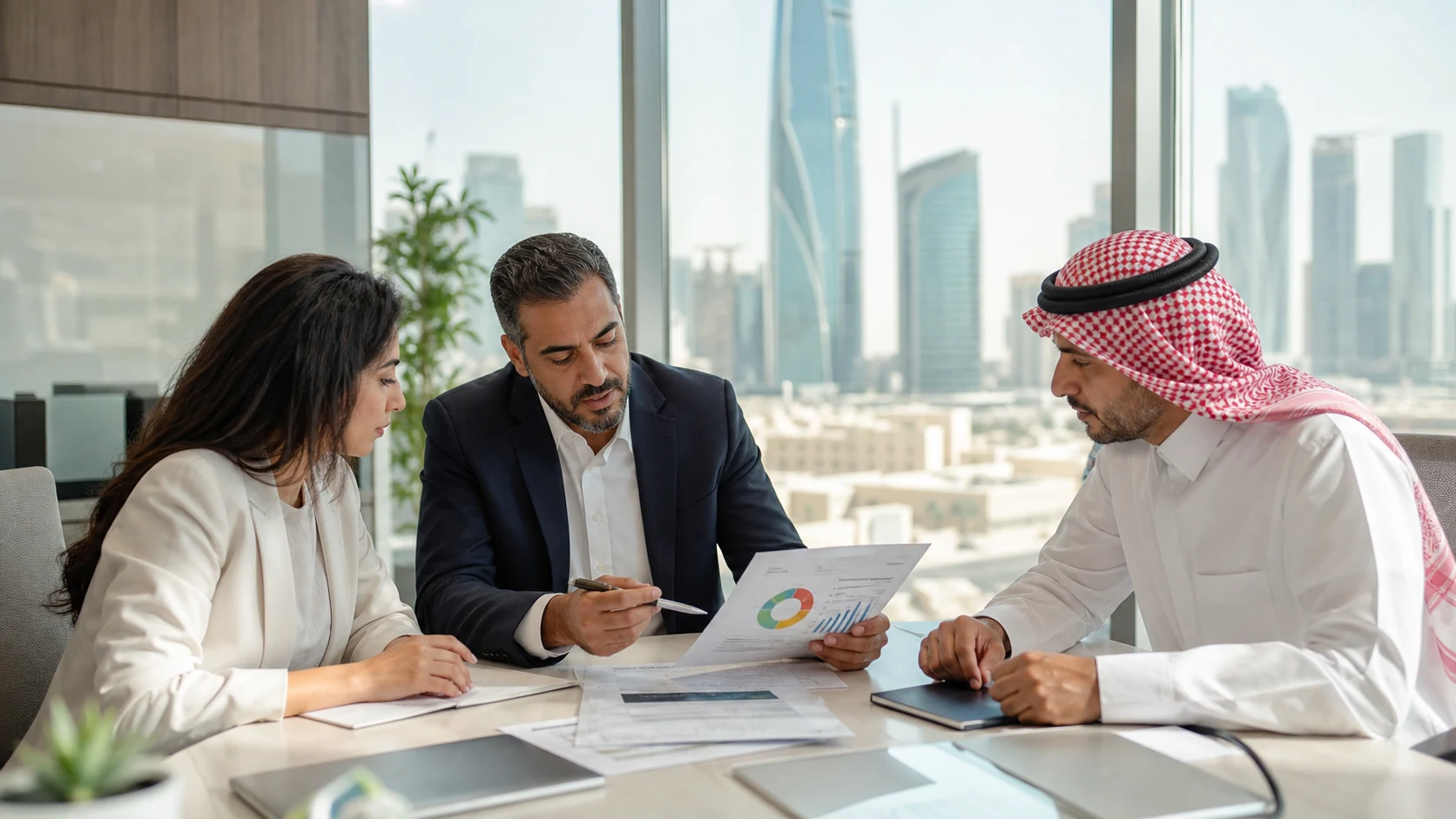 HSE leaders reviewing ISO 45001 audit findings and corrective action priorities in a Riyadh office