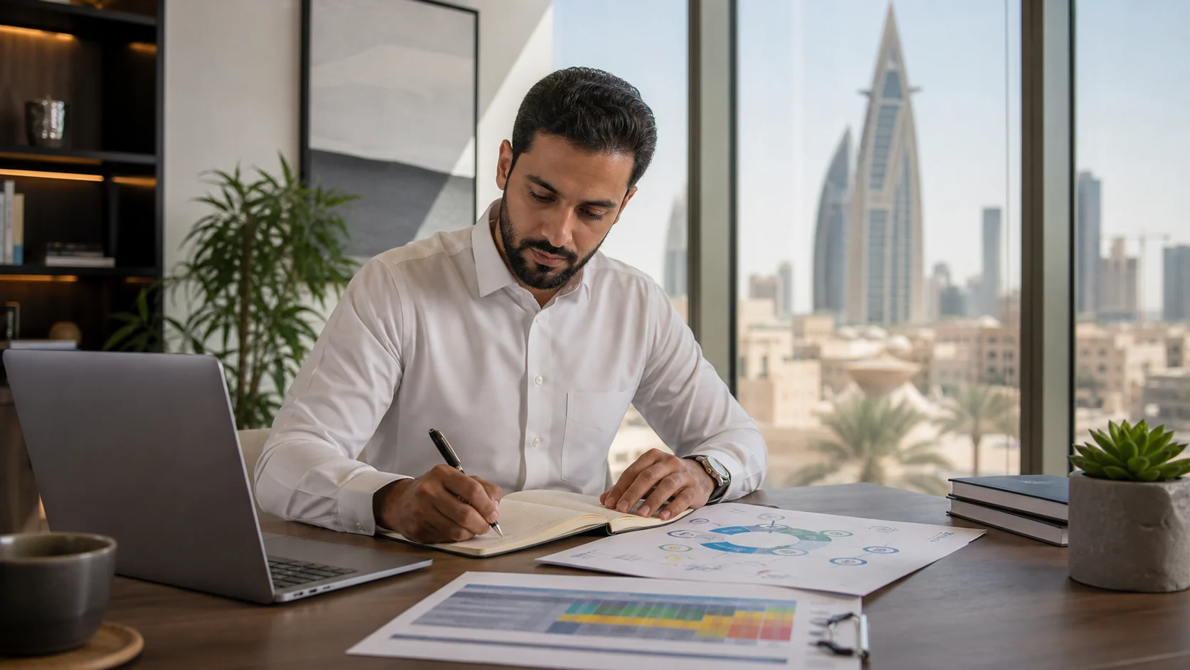 Safety professional studying ISO 45001 implementation materials in Saudi Arabia