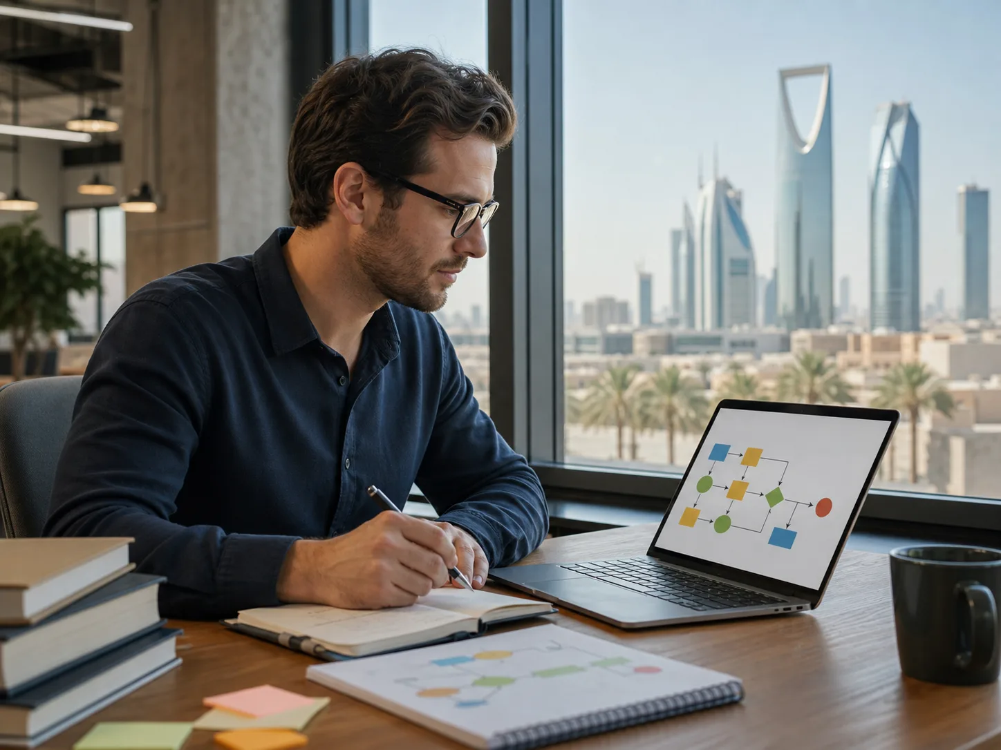 Professional studying Lean Six Sigma Yellow Belt course materials in Saudi Arabia