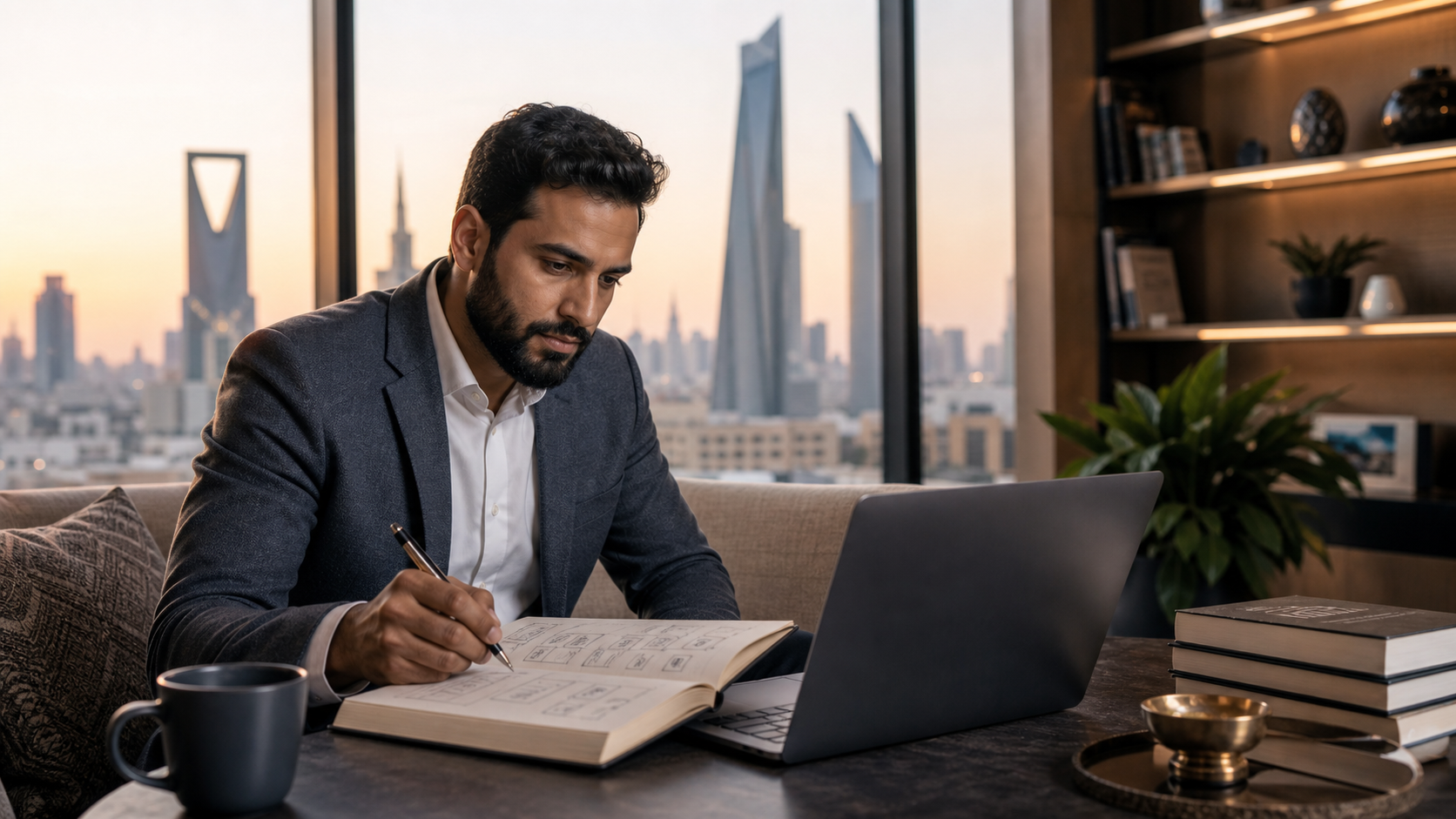 Saudi professional studying logistics and supply chain course materials