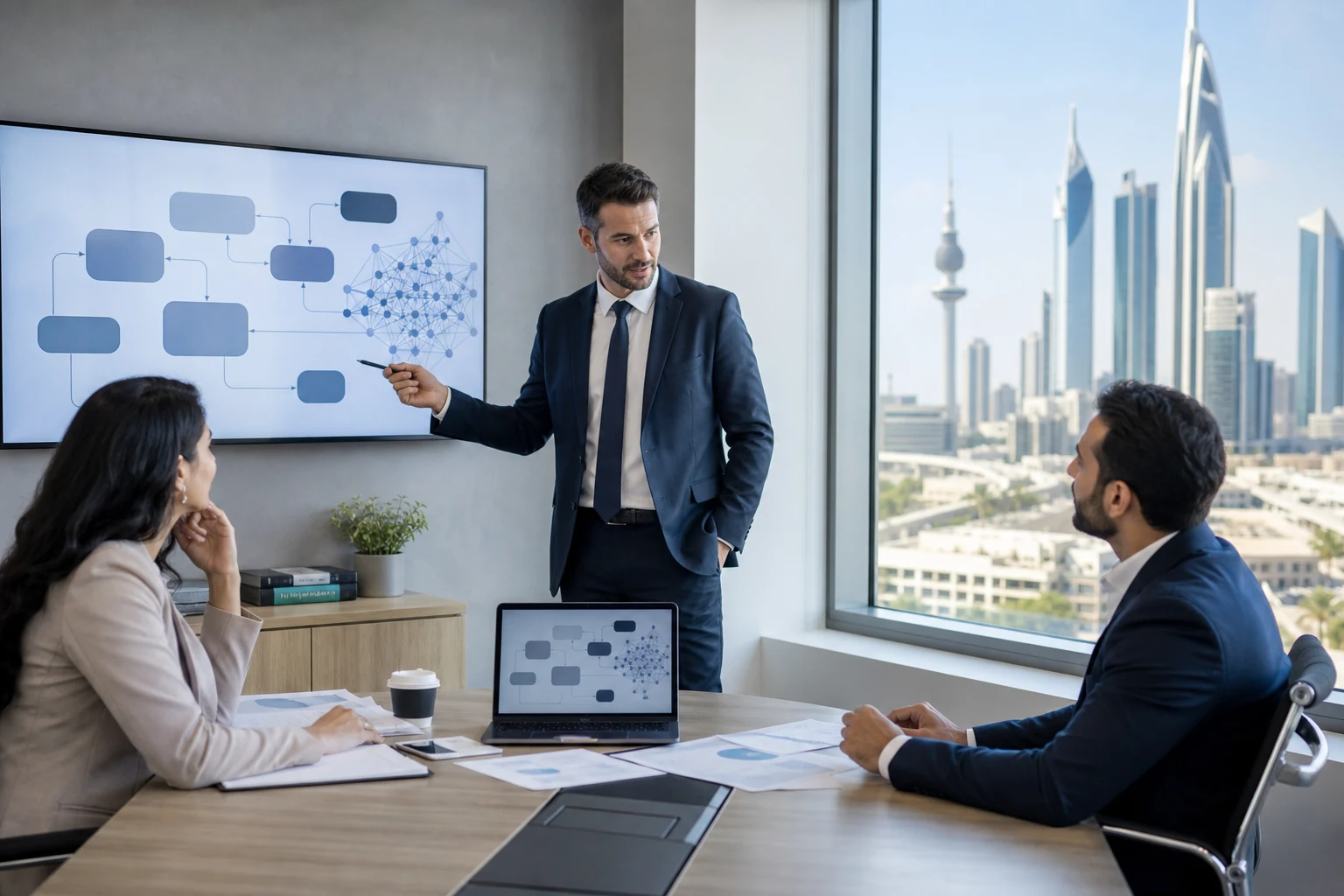 Professional presenting an AI agent project in Kuwait