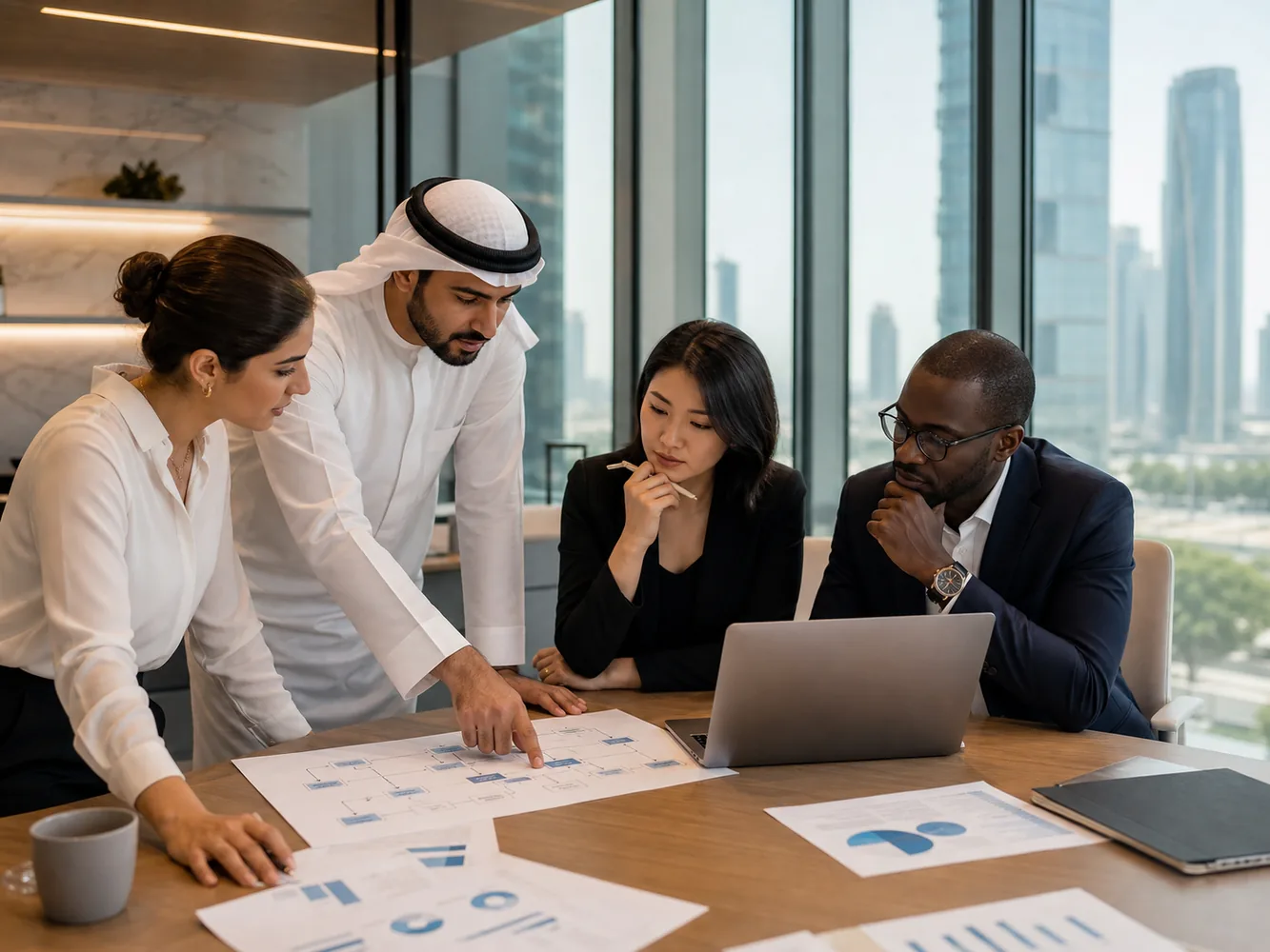 Finance team reviewing a responsible AI-enabled workflow in Kuwait