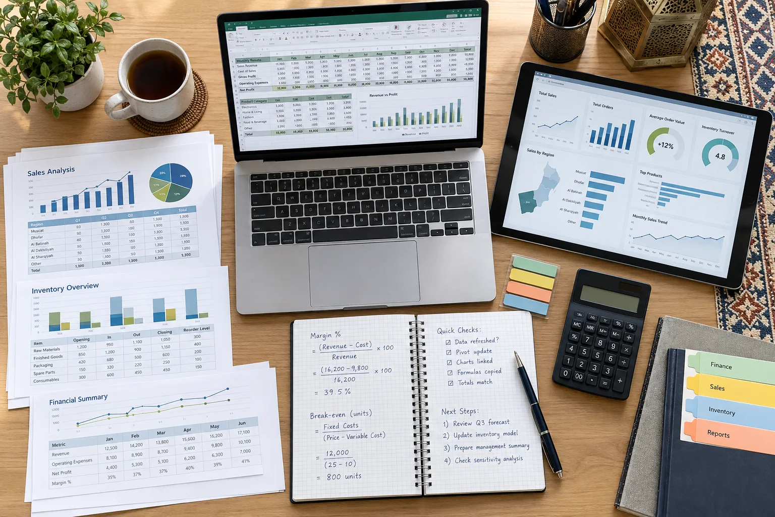 Excel finance, sales and inventory projects used in the Microsoft Excel course in Oman