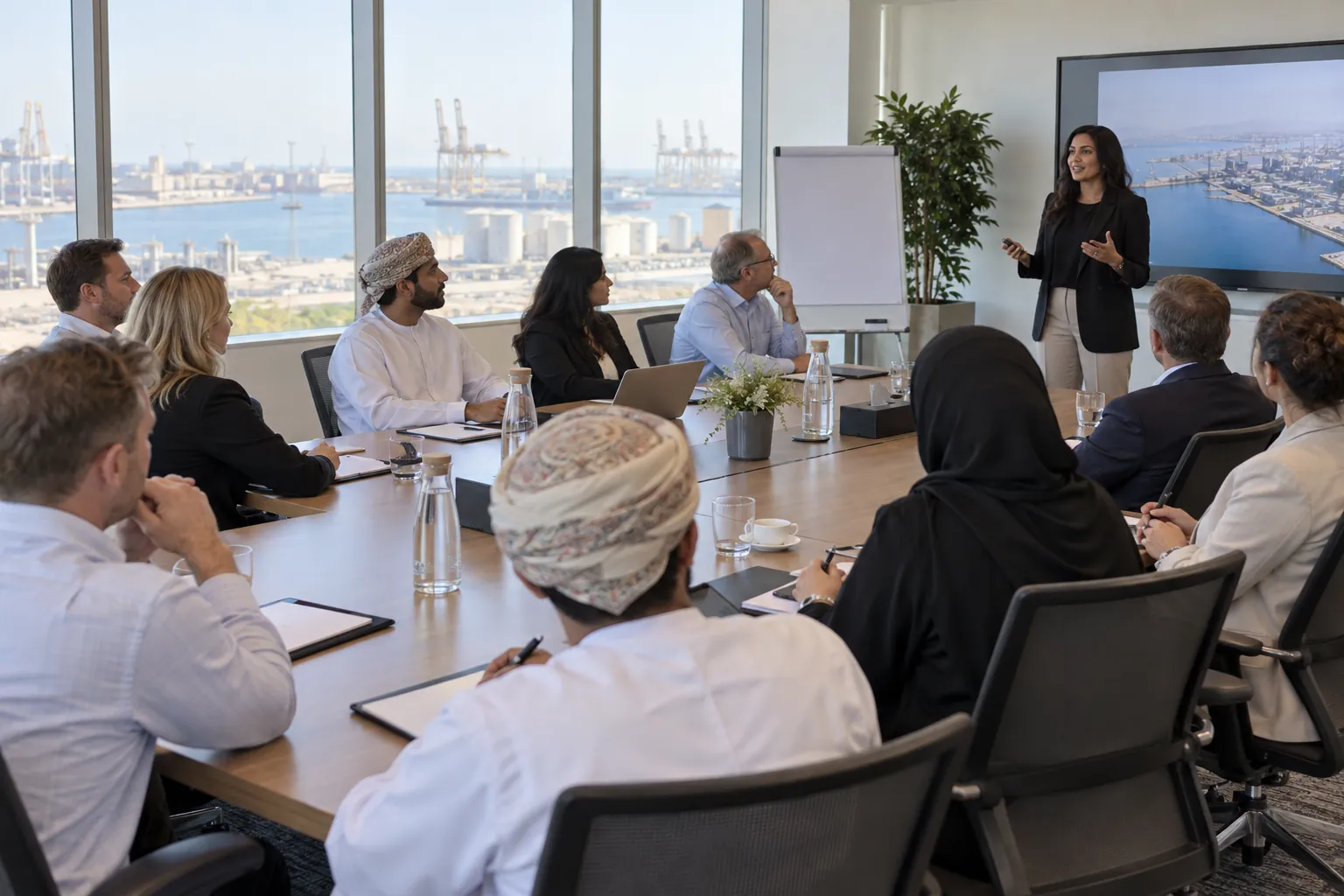 Illustrative onsite corporate workshop in an Oman industrial business setting