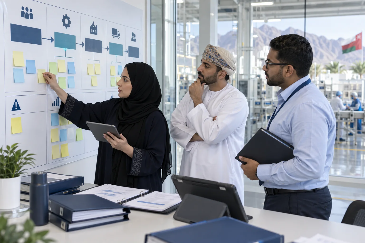 Quality team in Oman tracing a process and reviewing audit evidence