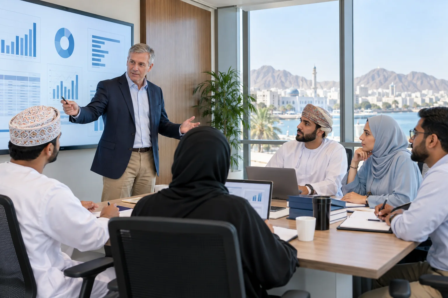 CPA instructor explaining an exam scenario to professionals in Oman