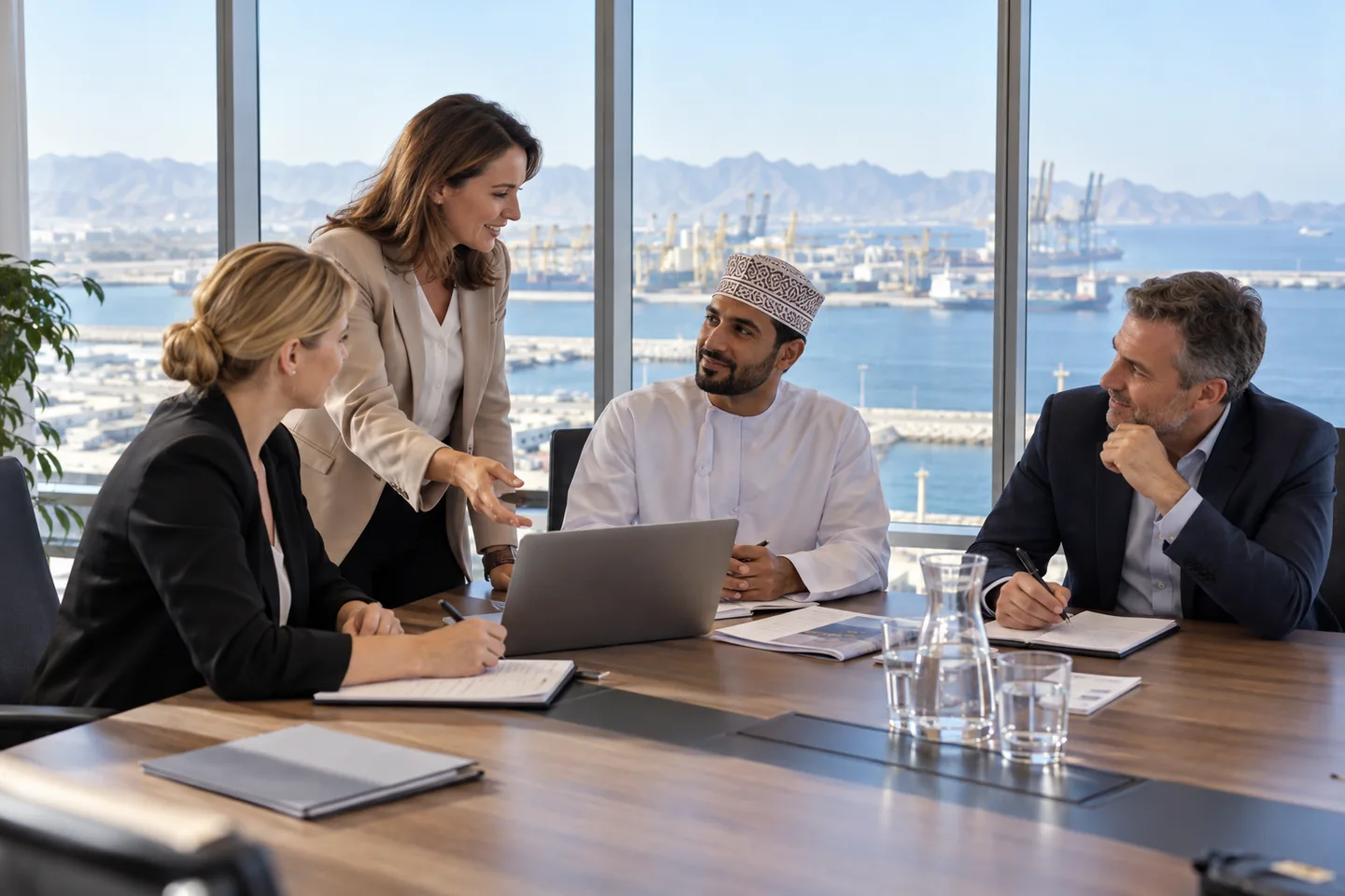 Illustrative corporate procurement training scene in an Oman workplace
