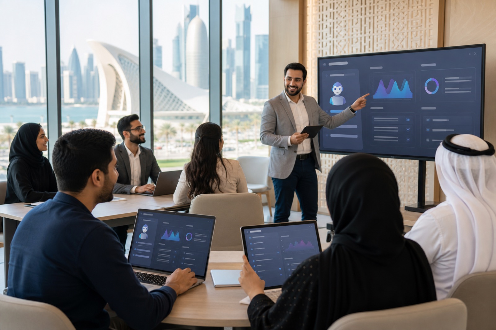 AI automation training in Qatar with professionals building workflows