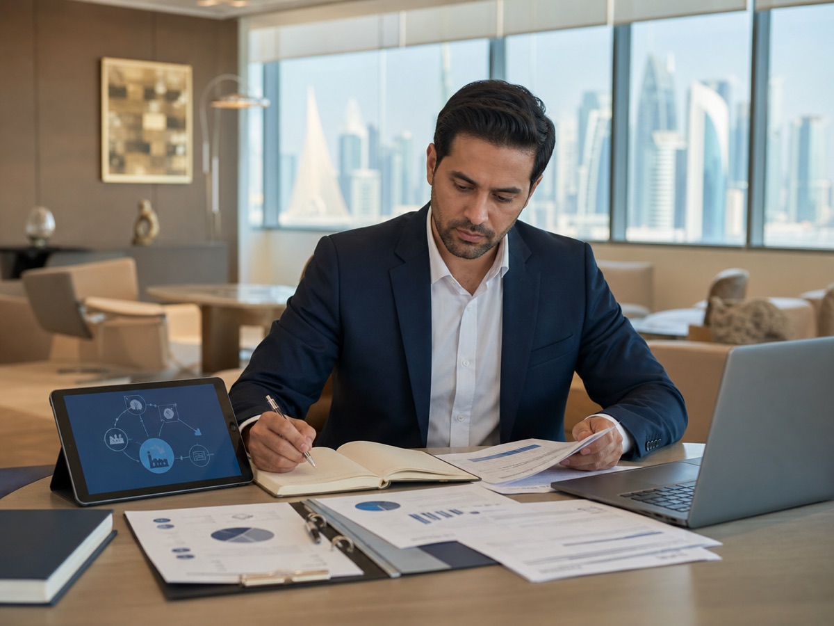 Procurement professional using structured study and supplier analytics resources in Doha