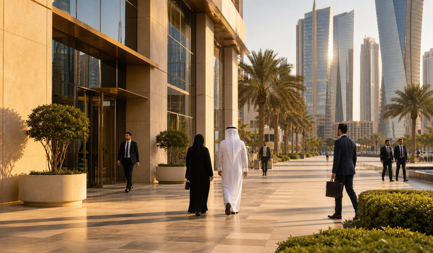 Professional business district scene in Doha, Qatar