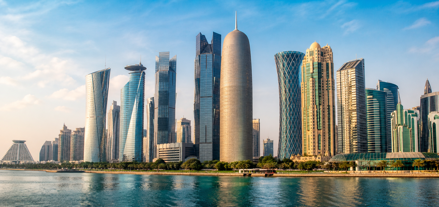 Doha skyline along the waterfront