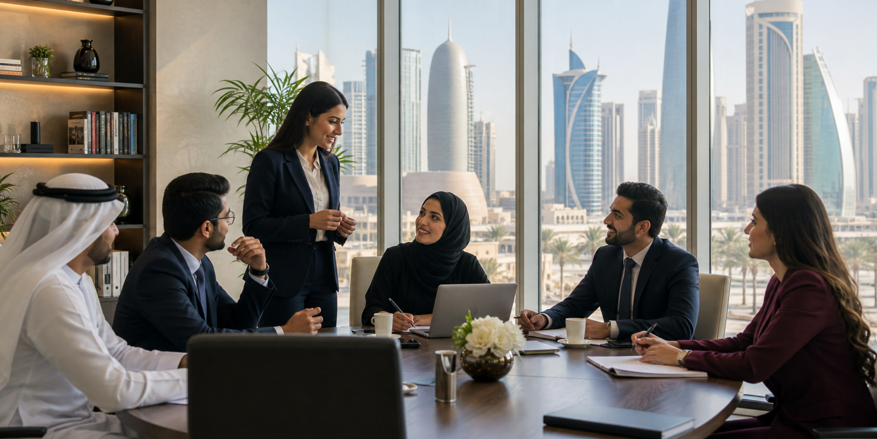 Corporate training room in Qatar with professionals in a daytime learning session