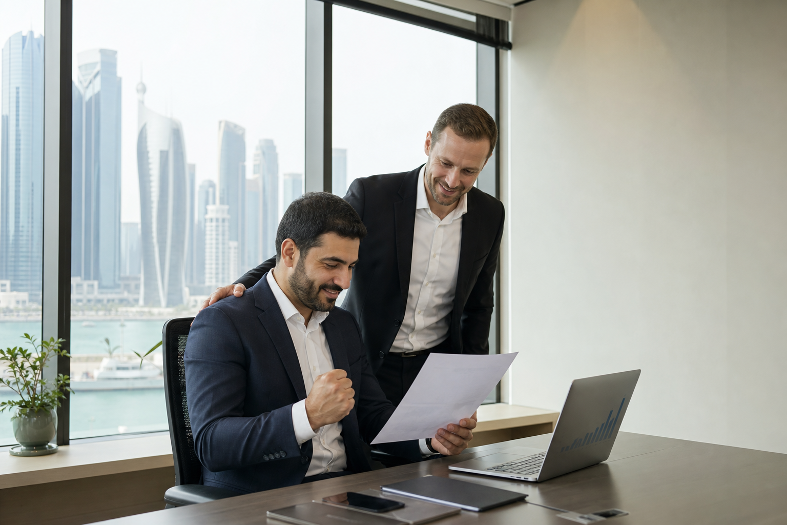 Quality management professional celebrating career progress in Doha, Qatar