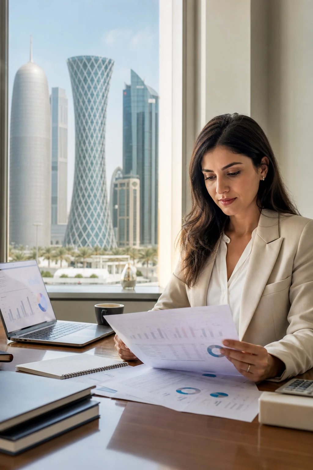 Accounting professional reviewing financial reports in Doha