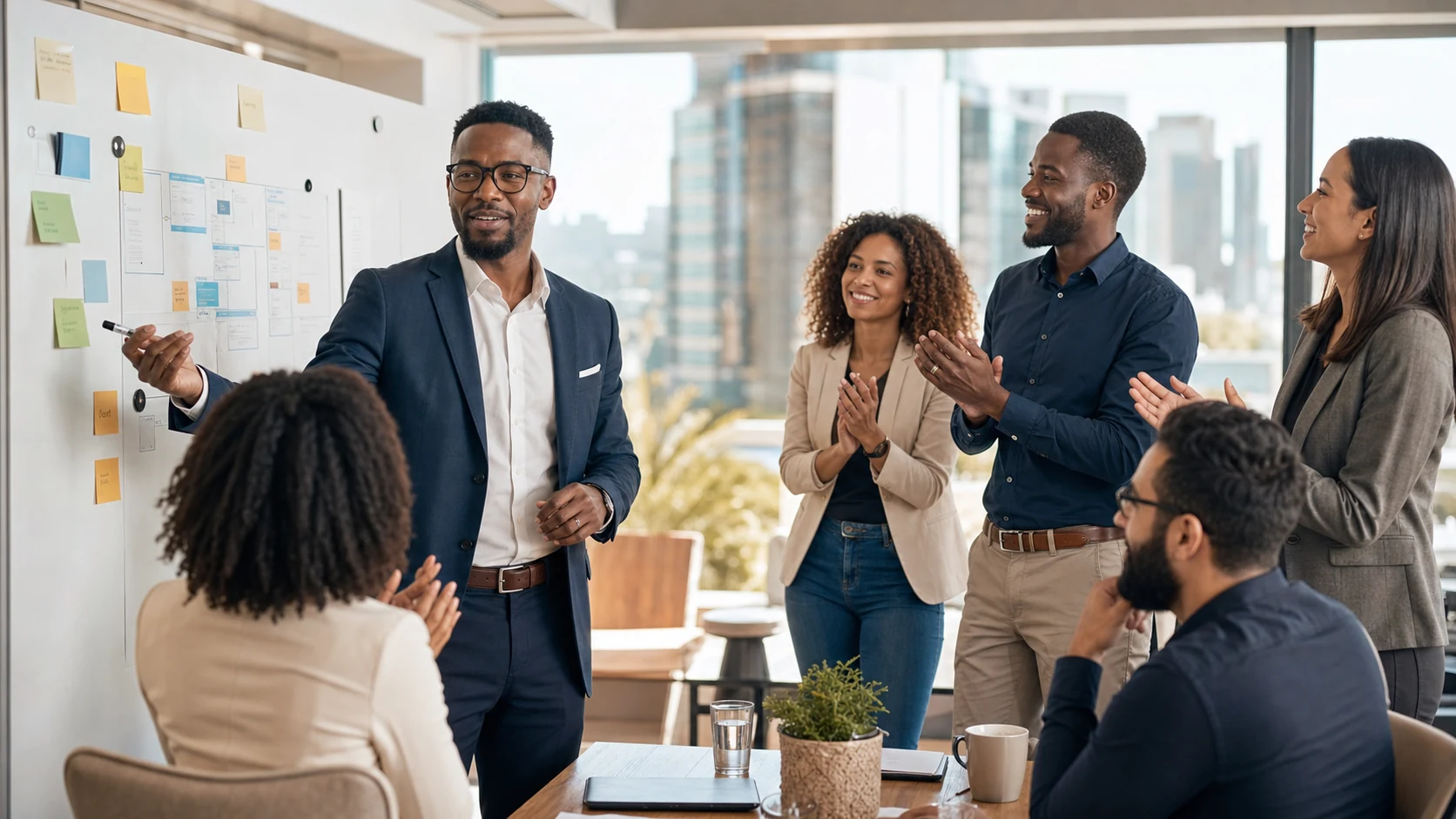 South African professionals discussing a process-improvement plan in a Johannesburg office
