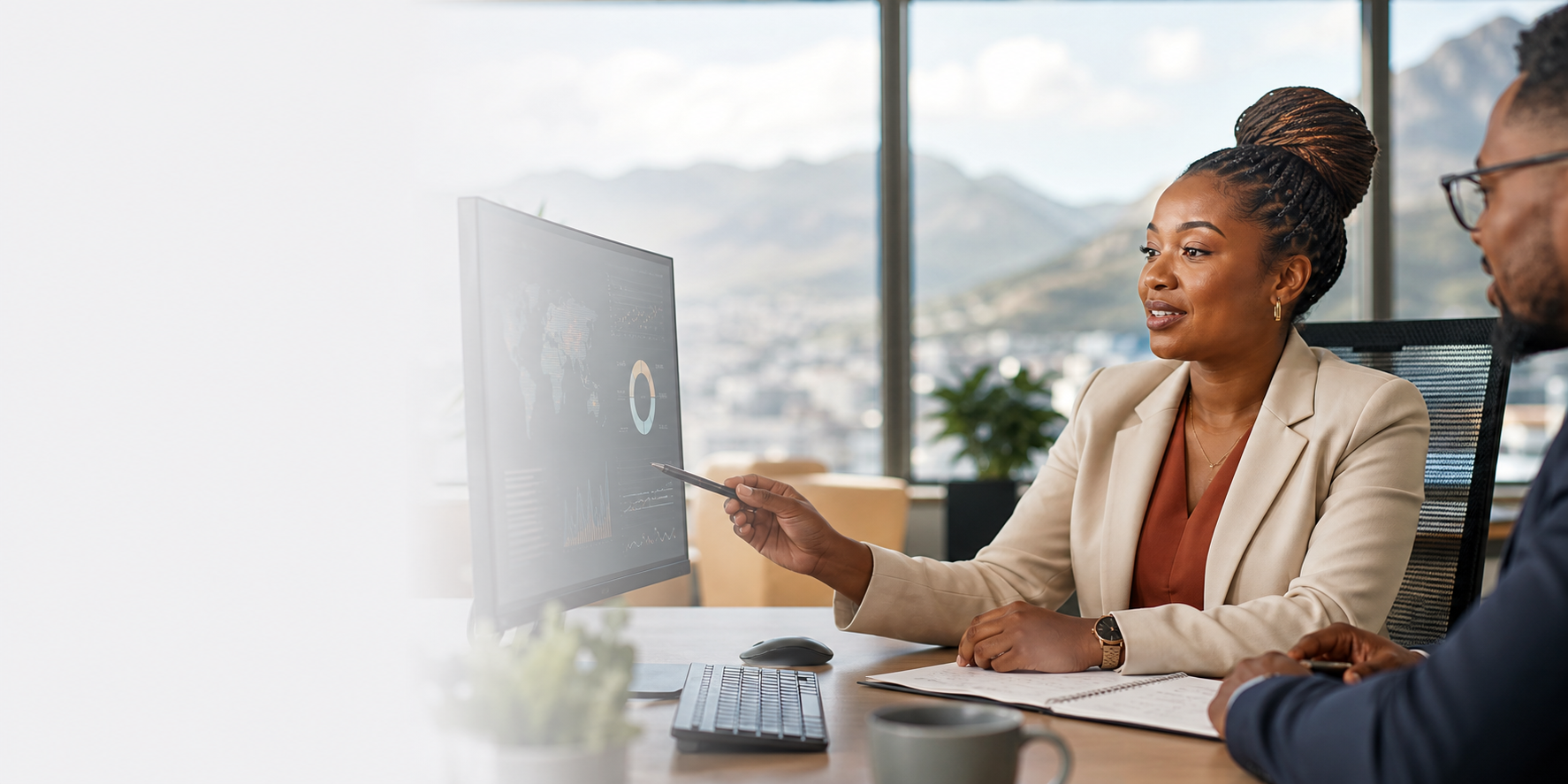 South African compliance professional reviewing financial crime risk information