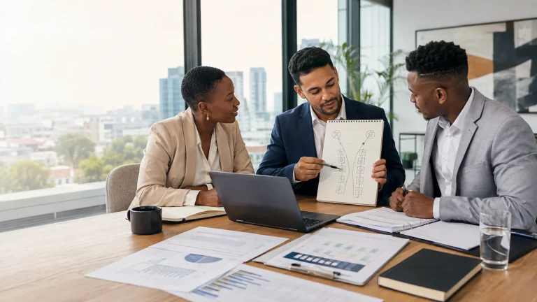 South African finance professionals discussing an internal audit career decision