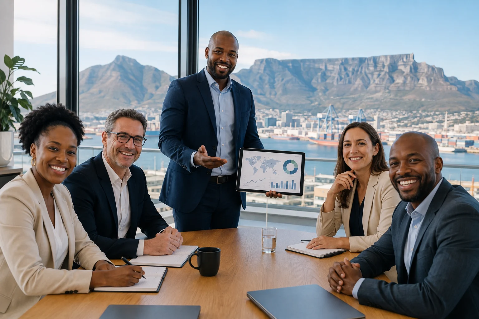 Supply chain professionals reviewing a network plan in Cape Town