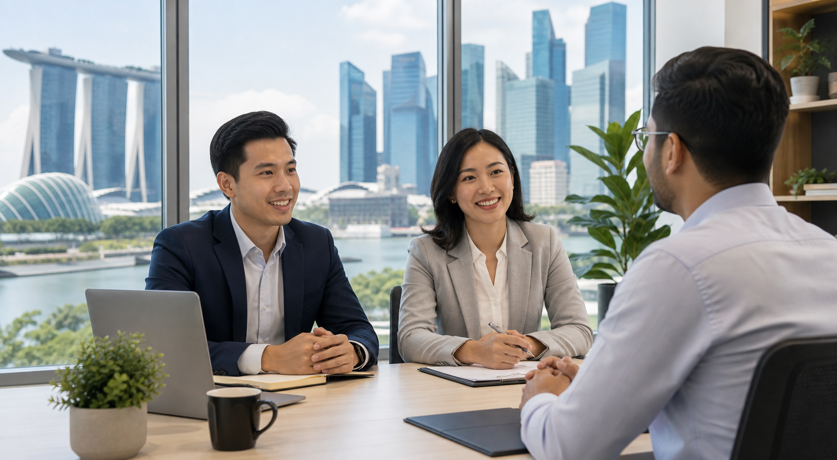 Professional advisory conversation in a Singapore office