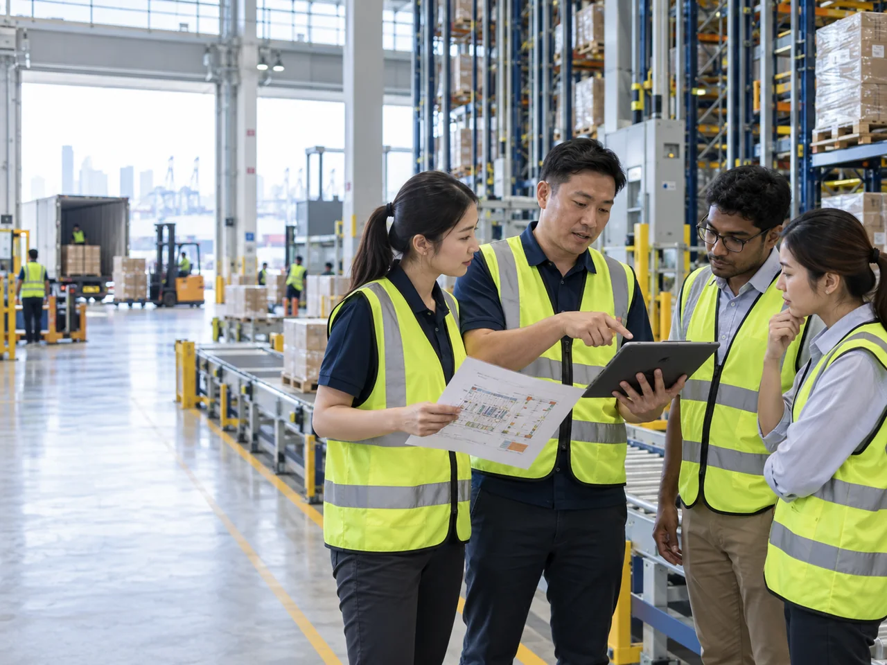 Logistics professionals reviewing warehouse and distribution operations in Singapore