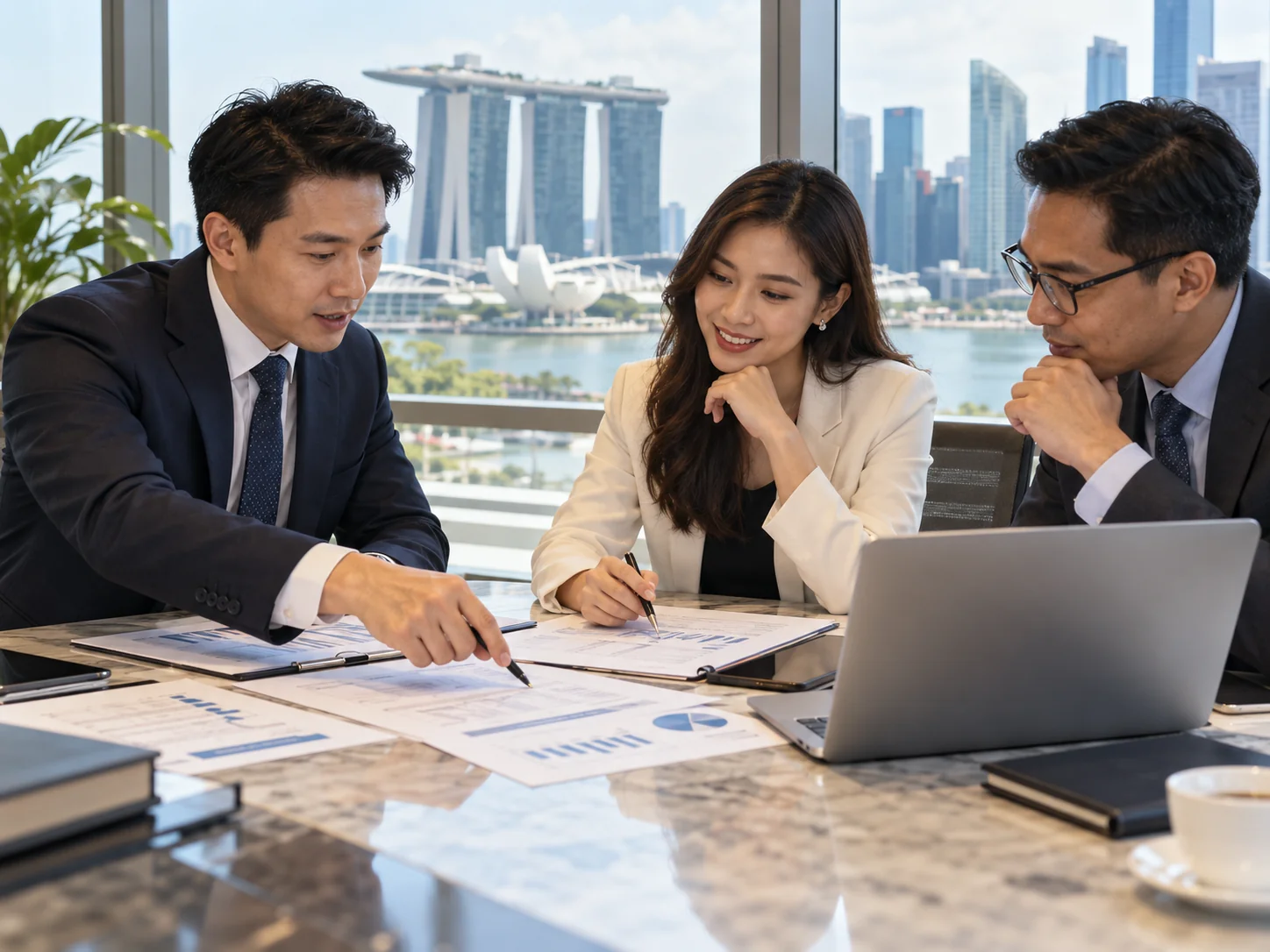 Illustrative Singapore regional finance team analysing reports