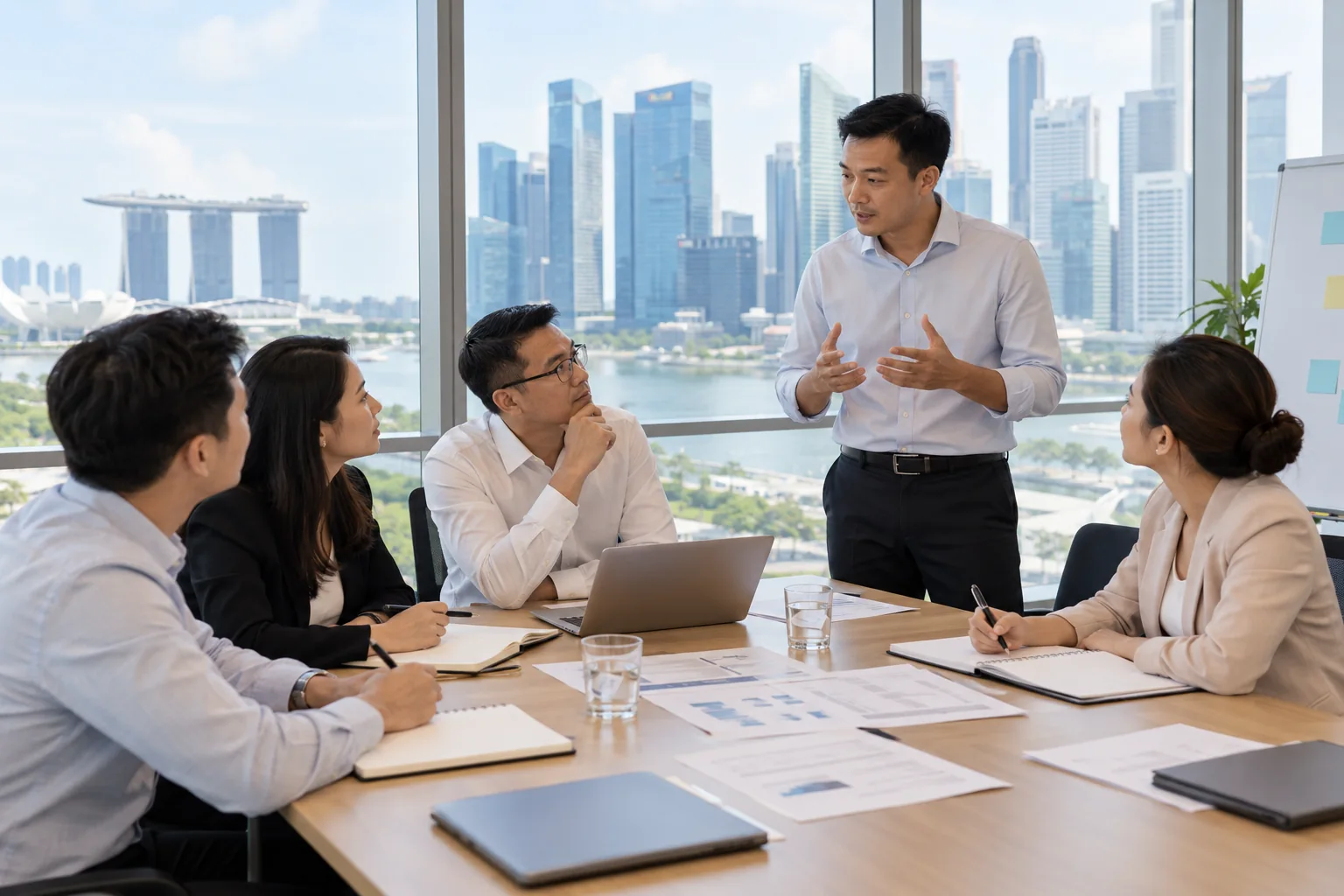 Illustrative Singapore professionals in a corporate fraud-risk workshop