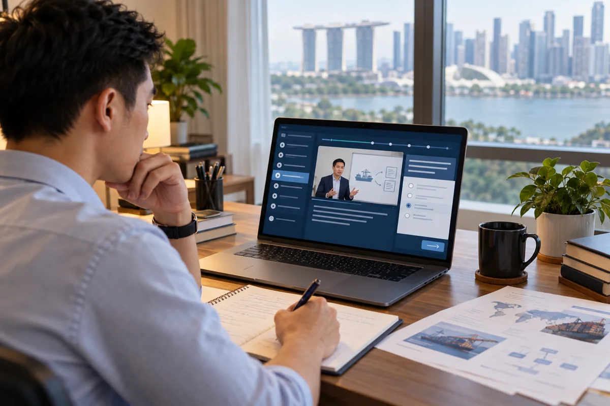Illustrative professional using online resources for CSDG study in Singapore