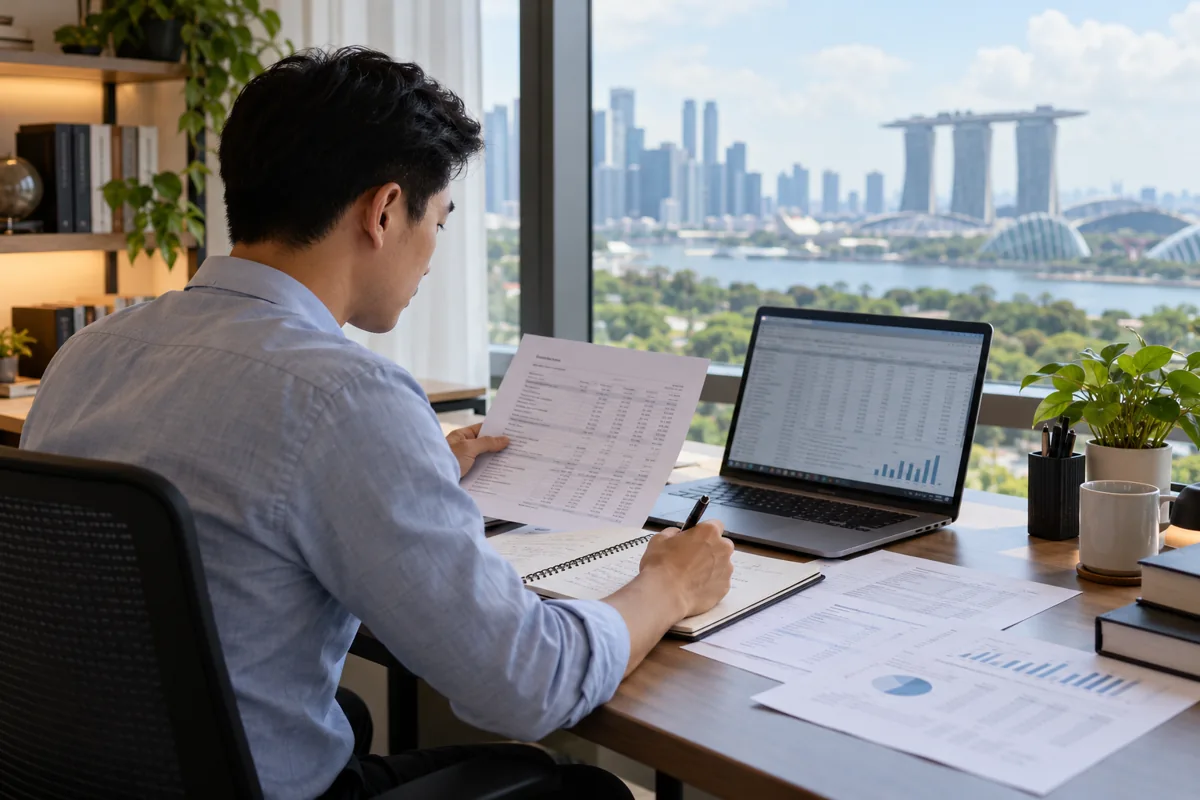 Illustrative accounting professional studying financial-reporting workings