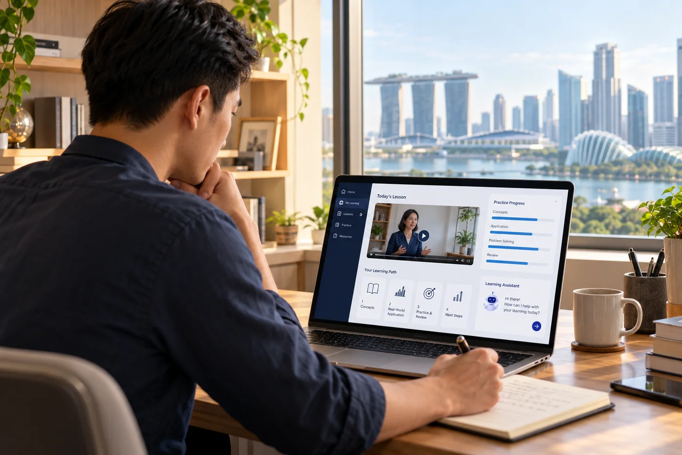 Illustrative professional using a digital learning platform