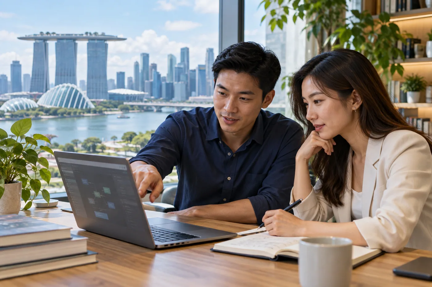 Illustrative Singapore professionals learning practical AI and automation