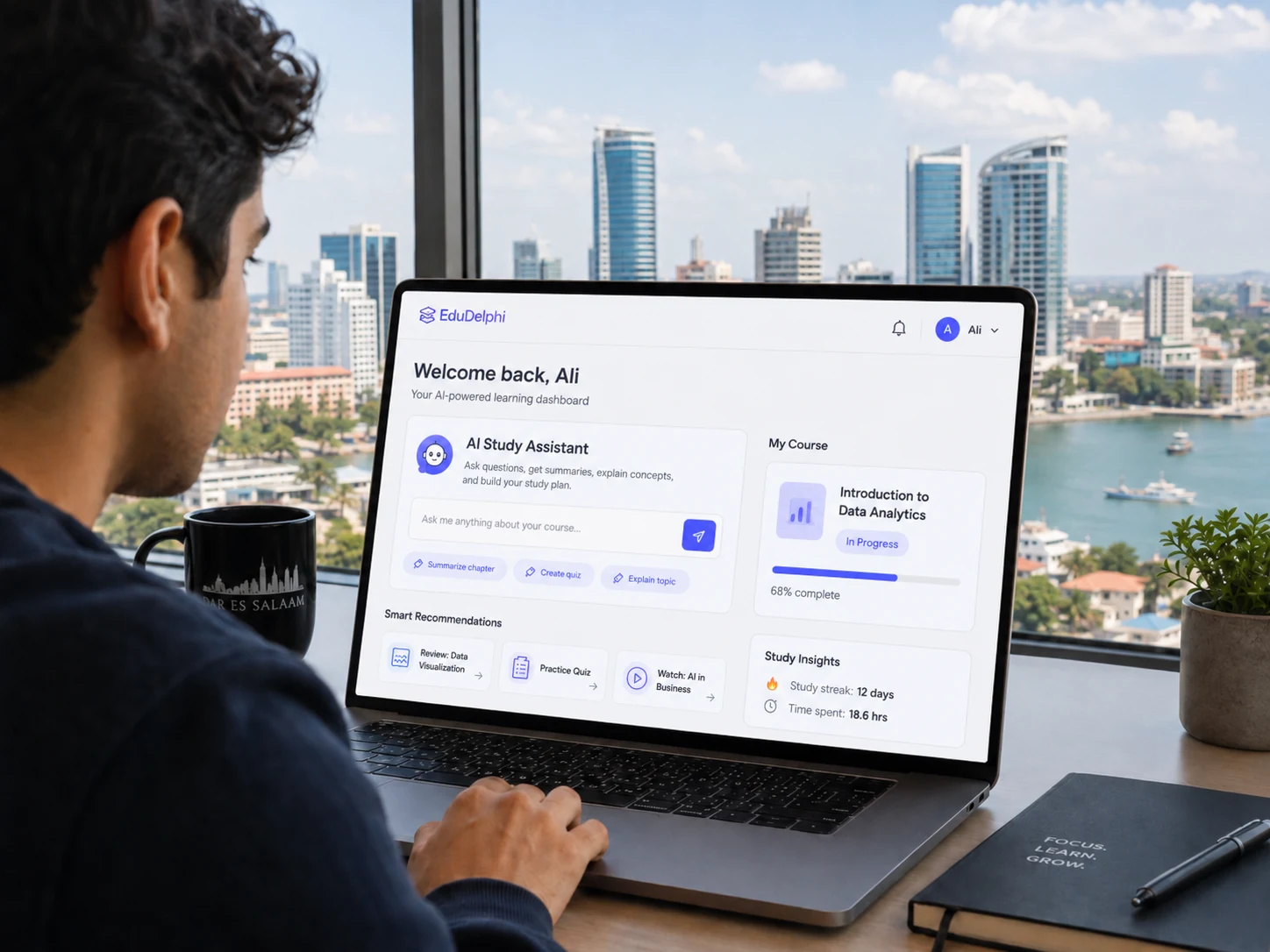 EduDelphi AI-Powered LMS dashboard used by a learner in Tanzania