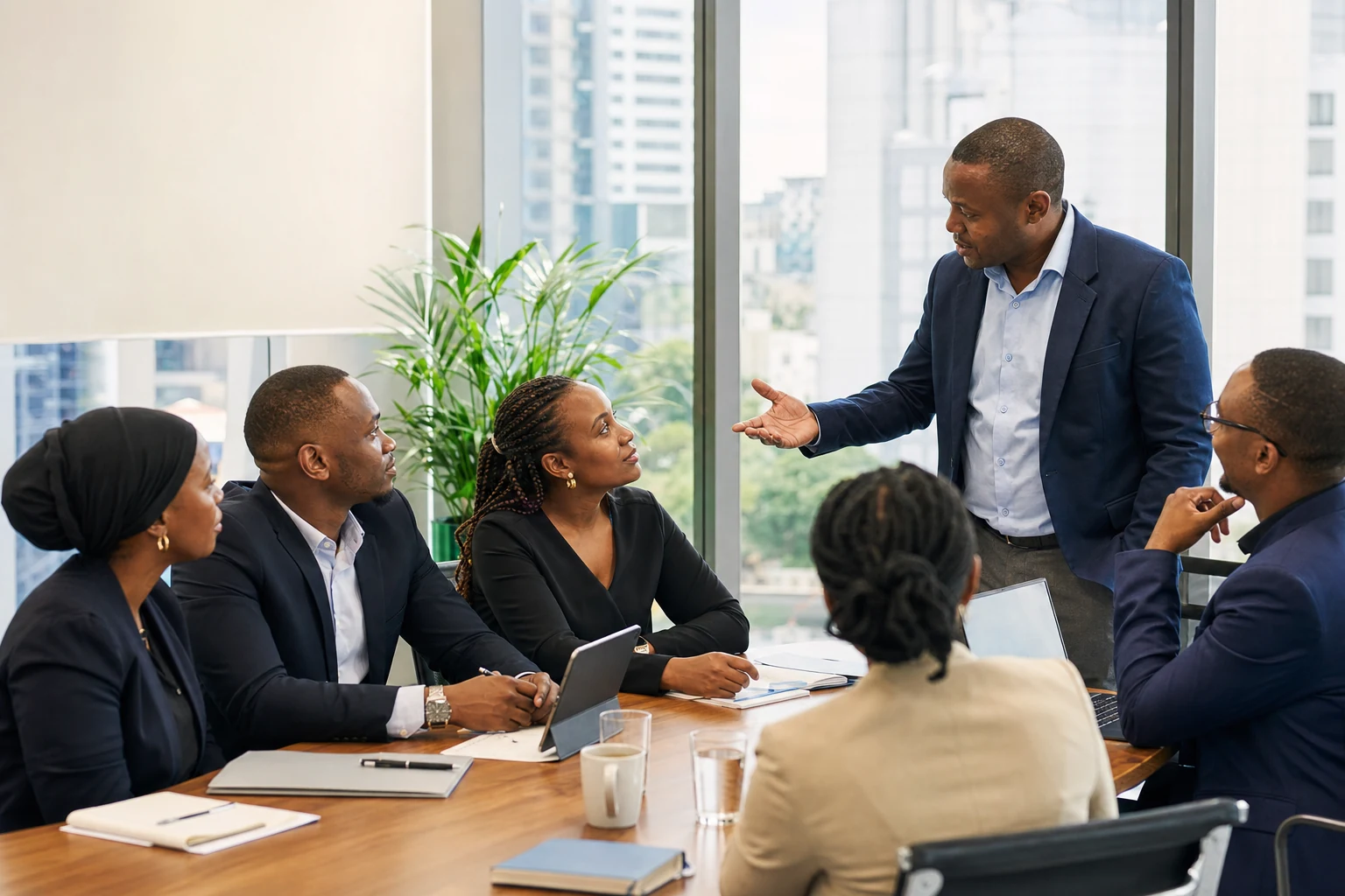 Professional discussion in a Dar es Salaam executive learning setting