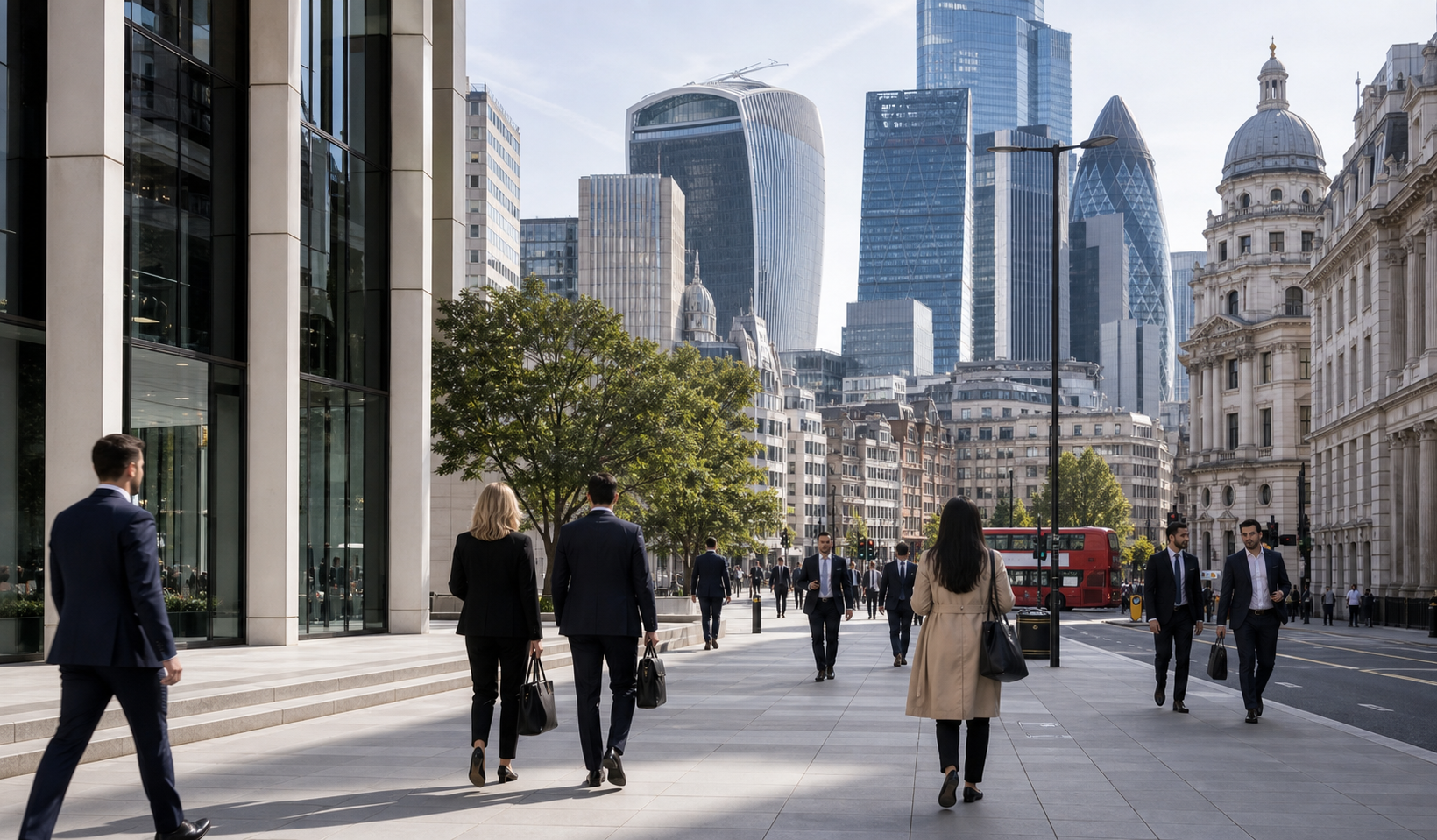 Business district professionals walking in London