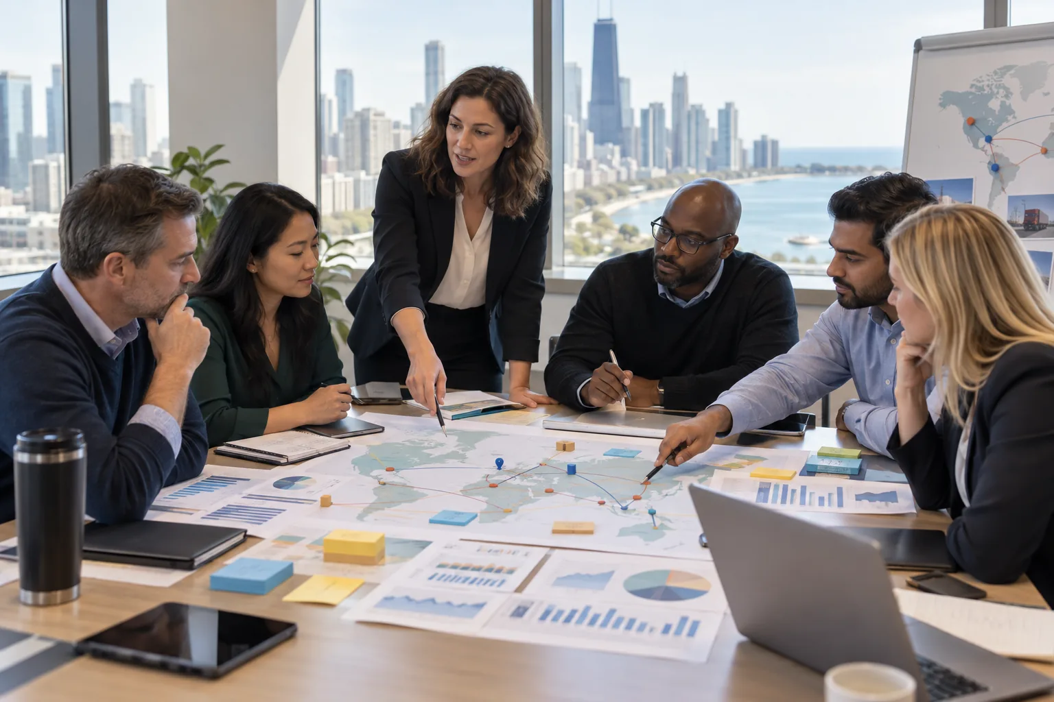 Professionals working through a practical CSCP supply chain case in Chicago