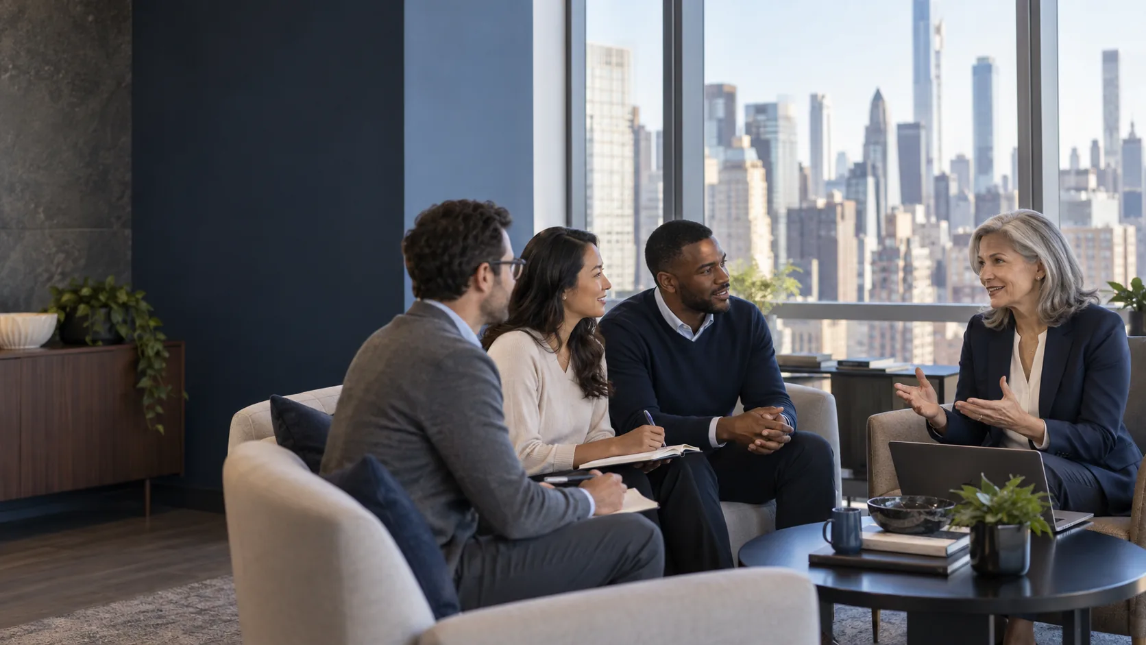 Professionals discussing certification training with an EduDelphi advisor