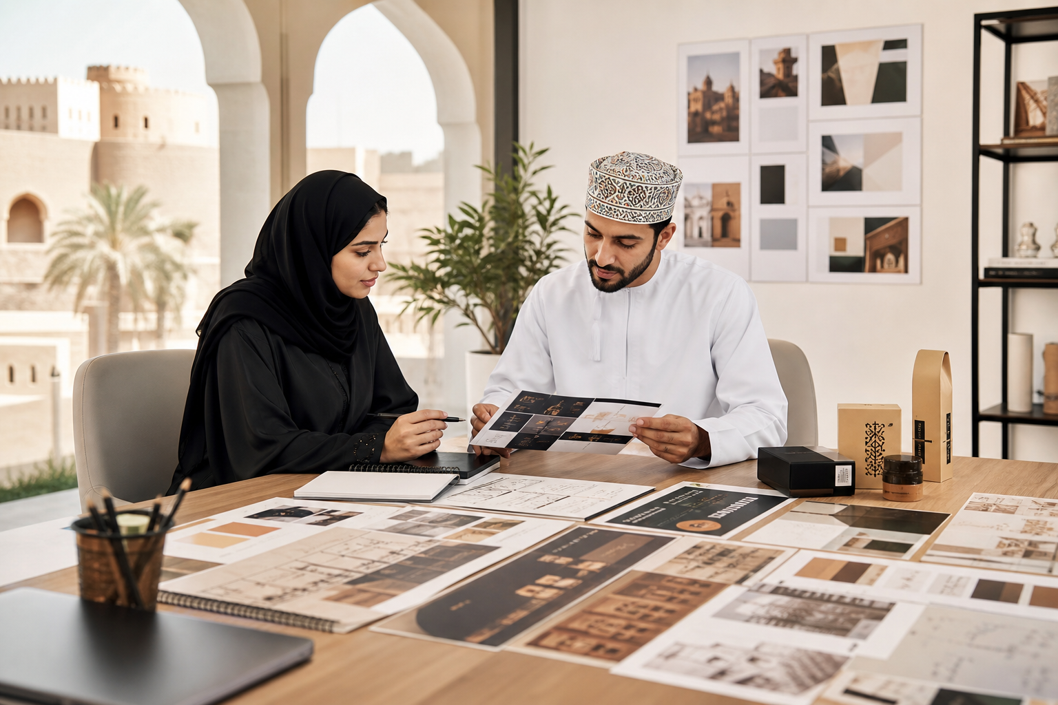 Graphic design course in Oman collaborative portfolio review visual with creative layouts and branding boards