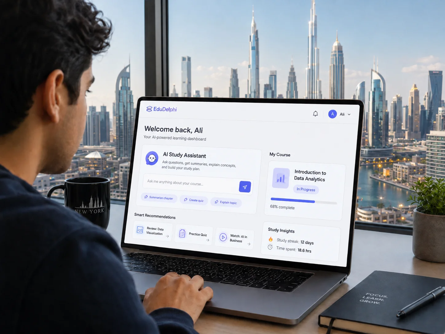 Professional using the EduDelphi AI-powered learning dashboard