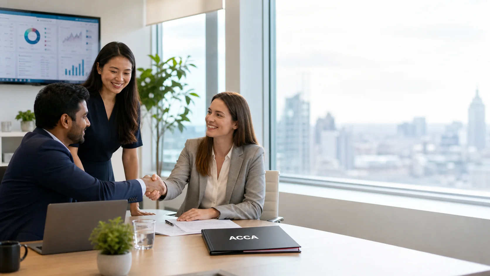 Finance professionals discussing career development after ACCA study