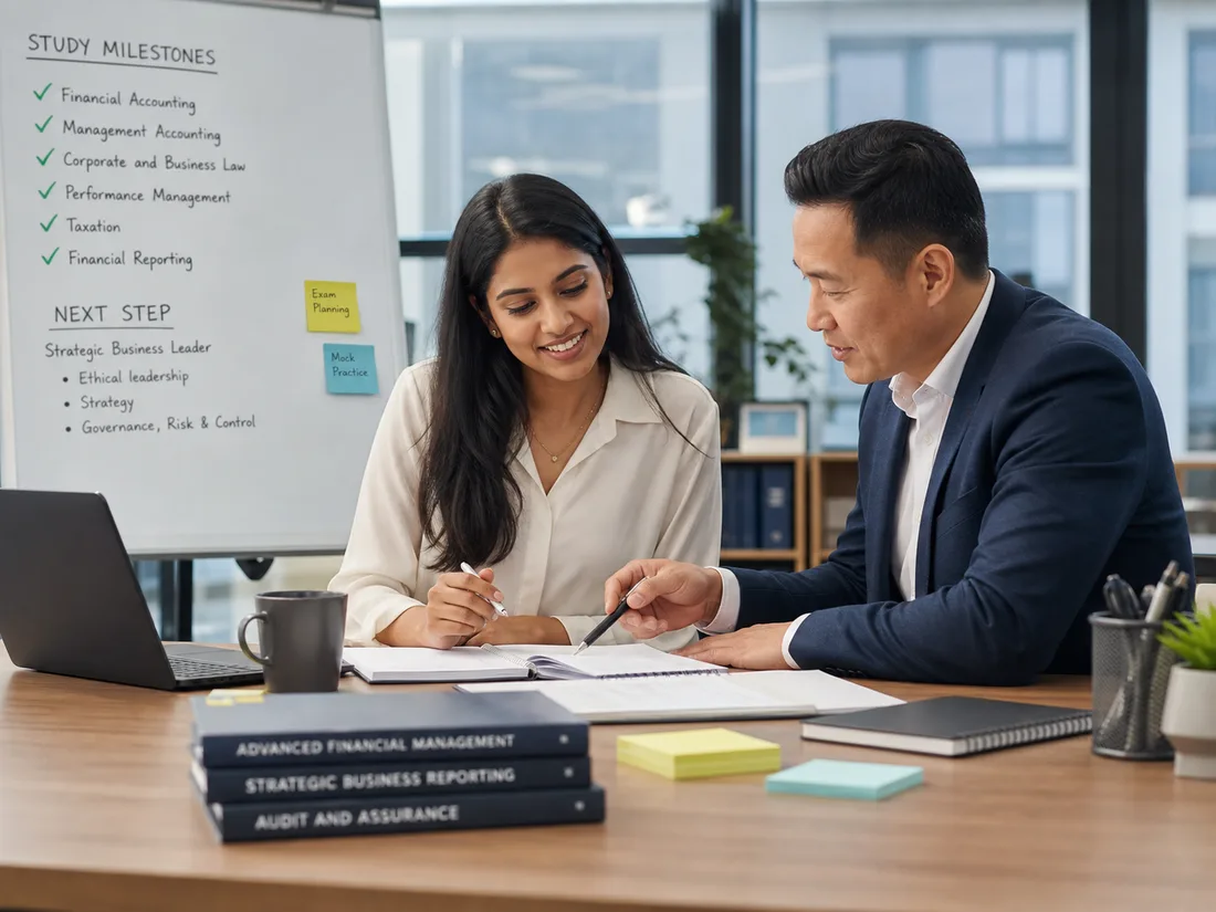 Finance professional planning the next stage of an accounting qualification journey.