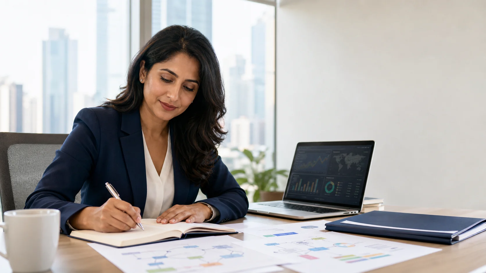 Financial crime professional studying CAMS eligibility and exam preparation materials at a bright desk