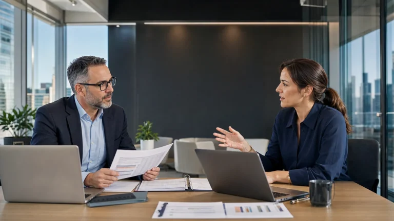 Two professionals comparing information systems audit and security governance career paths
