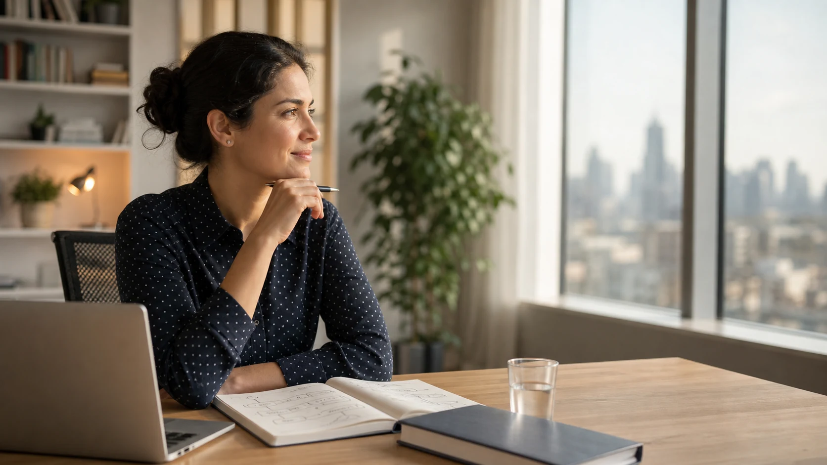 Cybersecurity professional assessing a CISM career-development decision at a desk