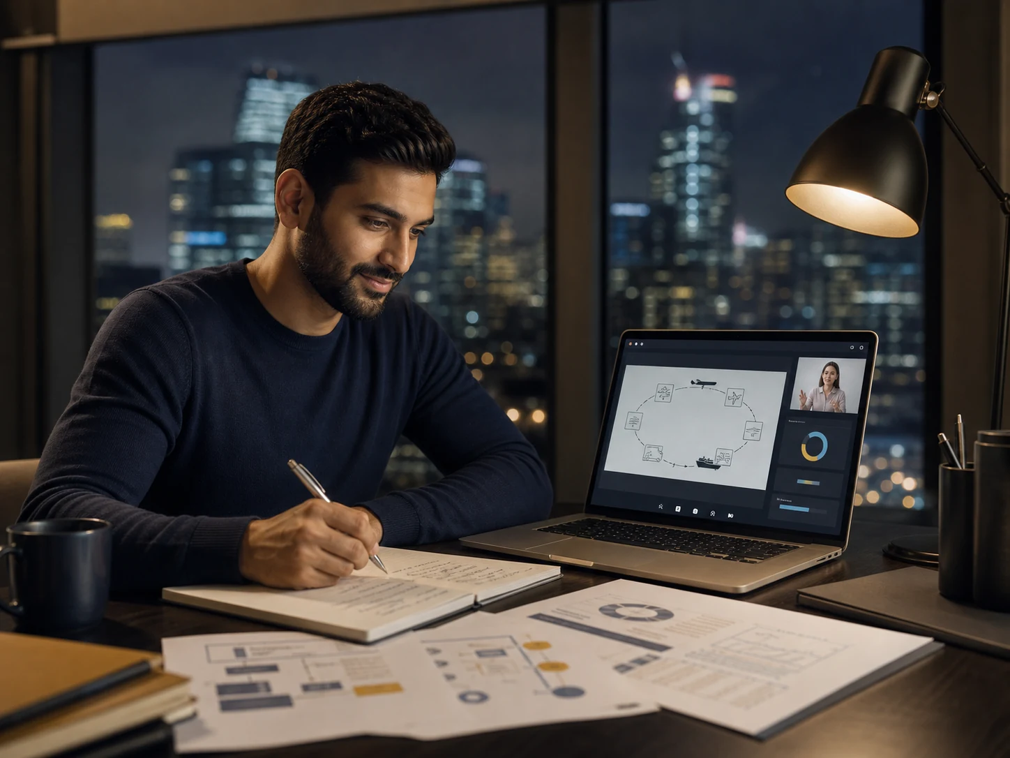 Professional using an online trade finance study system with live learning support