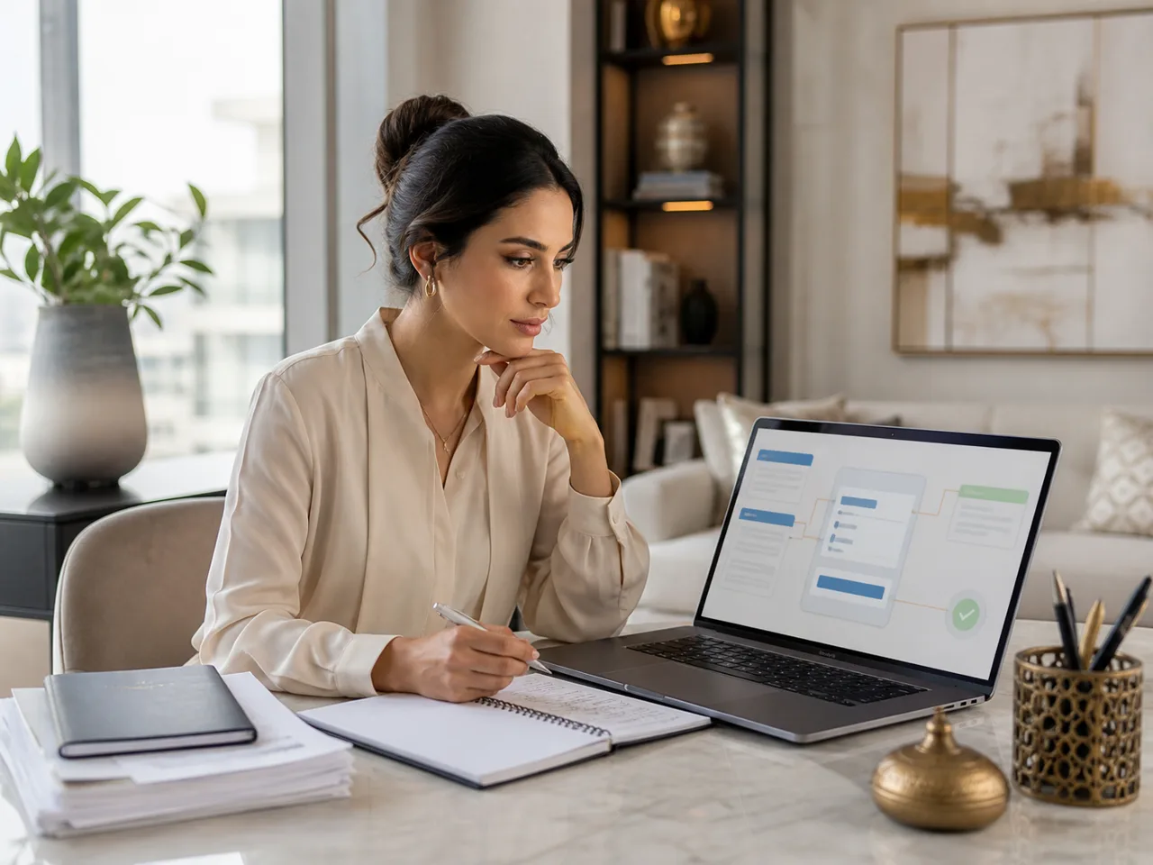 Professional learner reviewing an e-invoicing readiness workflow during self-study