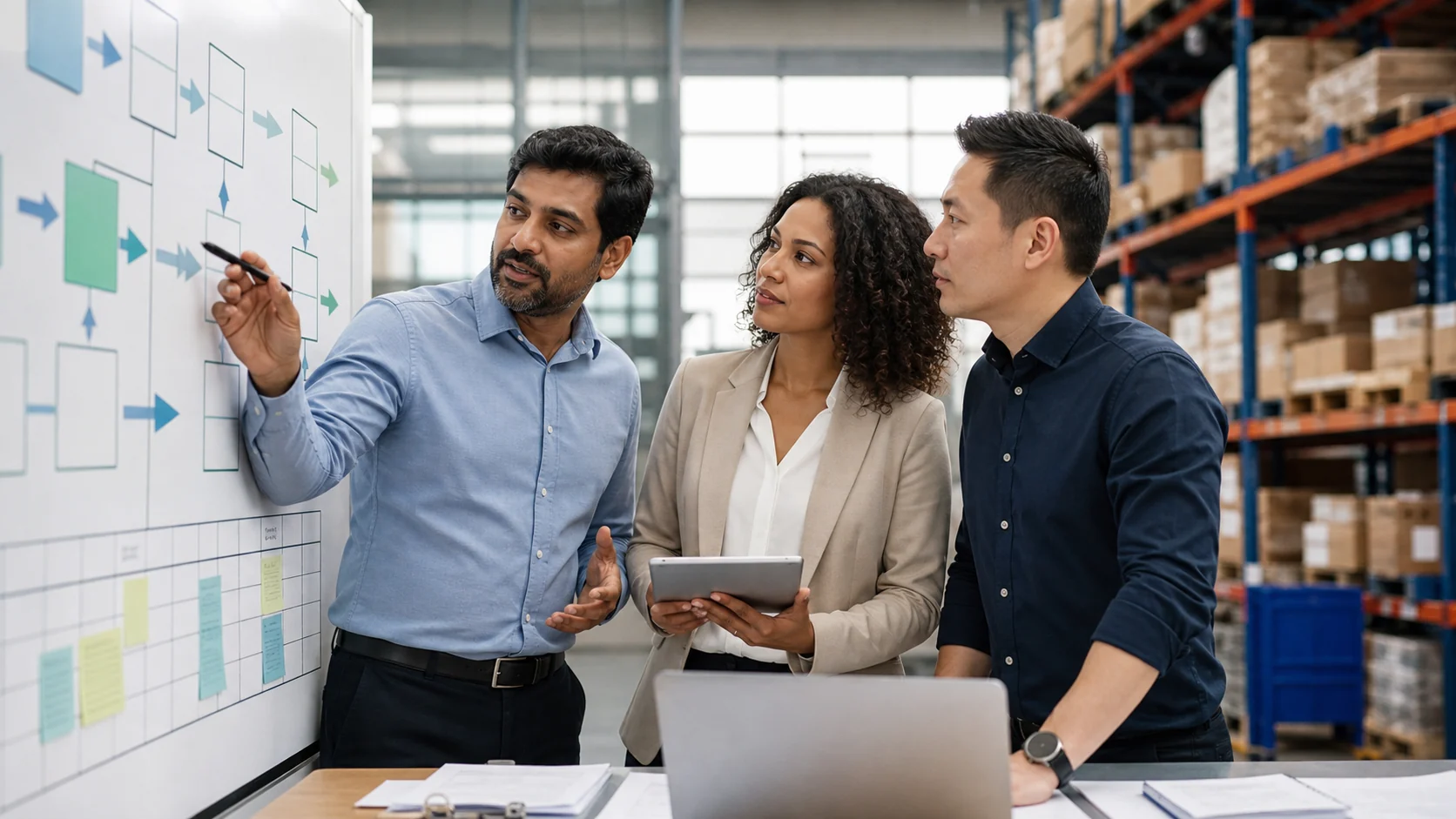 Supply chain and procurement professionals discussing career paths in an operations setting