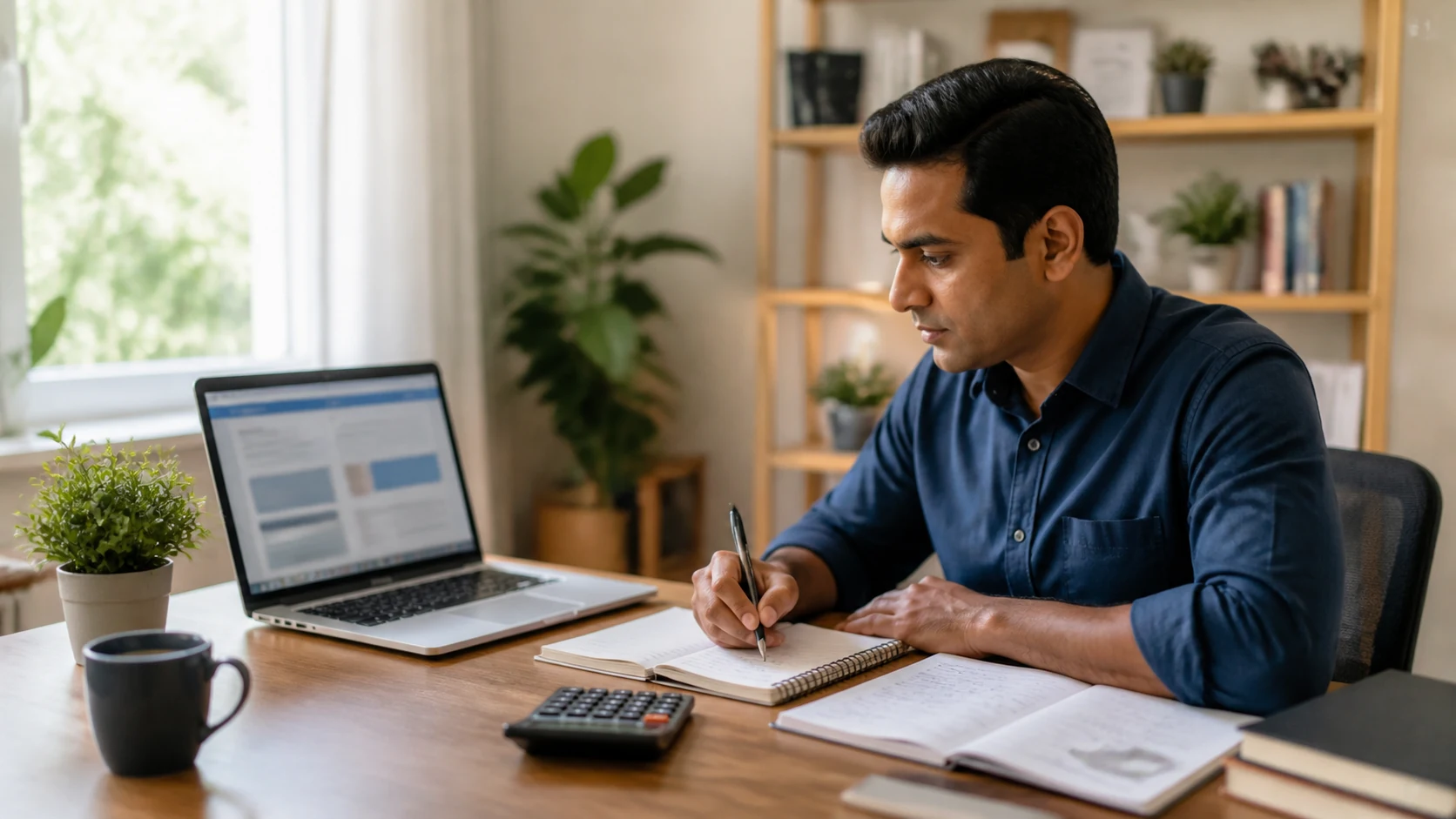 Professional revising TallyPrime accounting workflows in a home office