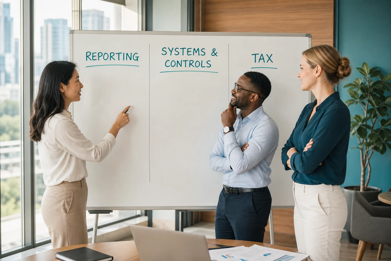 Accounting professionals comparing reporting, systems and controls, and tax career directions