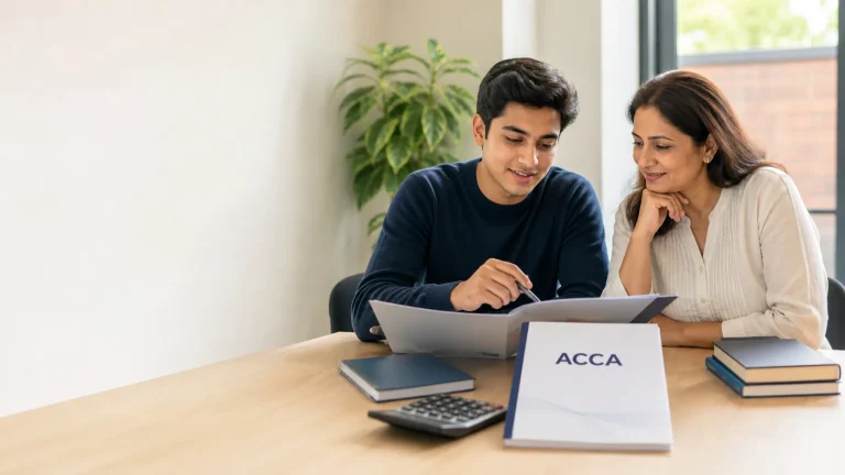 Student reviewing an ACCA accounting qualification study pathway.