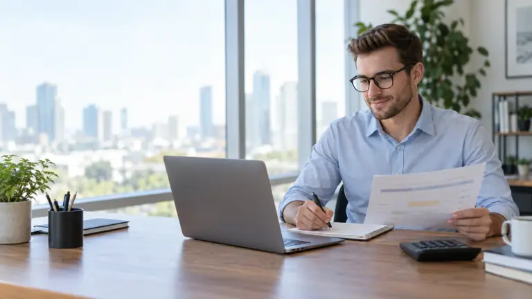 Professional reviewing a CIA certification budget with exam fees and study costs